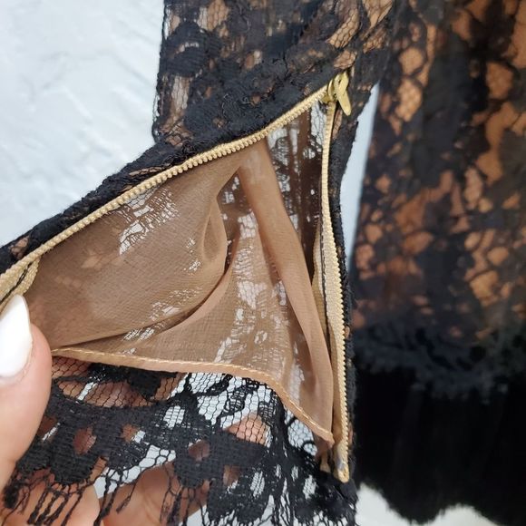 Saks Fifth Ave 80s Randall brooke formal Lace saying fringe cocktail  dress med - Picture 8 of 14